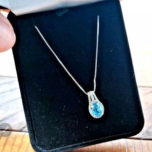 Kay Jewelers ❤️ Necklace 925 Sterling Silver Chain Blue Topaz Tear Drop Pendant